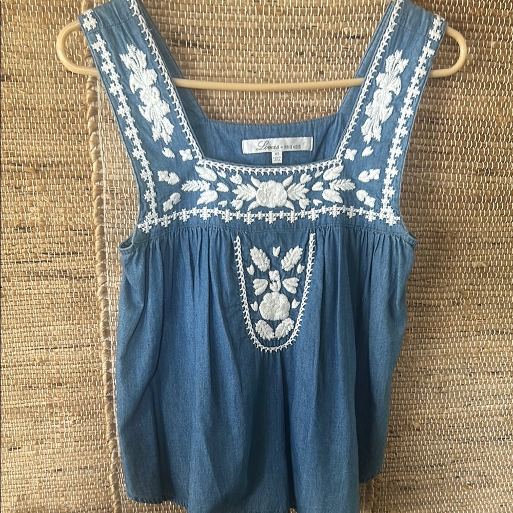 Lovers + Friends Blue and White Blouse